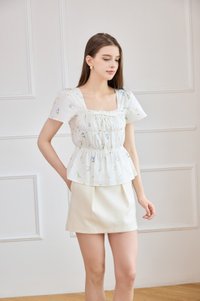 Greta Floral Peplum Top In White