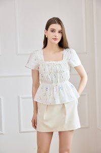 Greta Floral Peplum Top In White