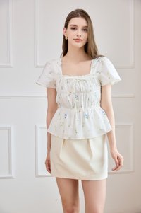 Greta Floral Peplum Top In White