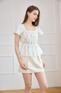 Greta Floral Peplum Top In White