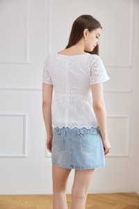 Amora Eyelet Scallop Babydoll Top In White