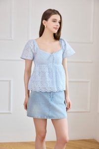 Giulia Eyelet Babydoll Top In Powder Blue
