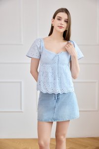 Giulia Eyelet Babydoll Top In Powder Blue