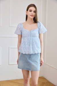 Giulia Eyelet Babydoll Top In Powder Blue