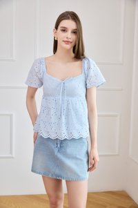 Giulia Eyelet Babydoll Top In Powder Blue