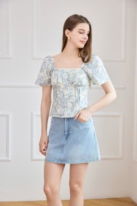 Madelyn Printed Crochet Top in Blue