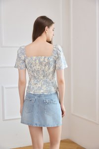 Madelyn Printed Crochet Top in Blue