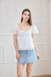Giulia Eyelet Babydoll Top In White