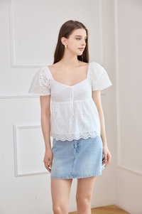 Giulia Eyelet Babydoll Top In White