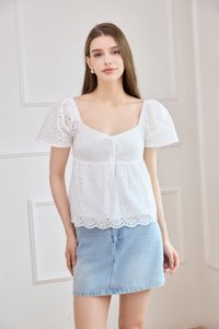 Giulia Eyelet Babydoll Top In White