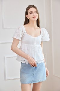 Giulia Eyelet Babydoll Top In White