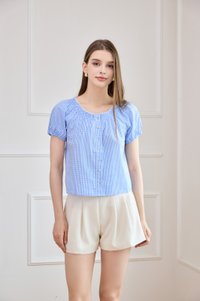 Lavinia Gingham Button Top In Blue