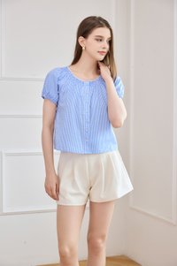 Lavinia Gingham Button Top In Blue