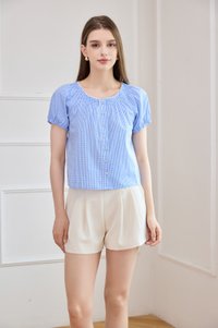Lavinia Gingham Button Top In Blue