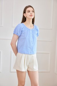Lavinia Gingham Button Top In Blue