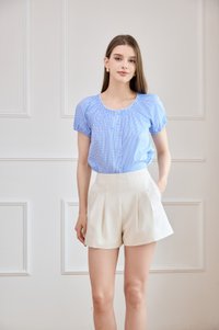 Lavinia Gingham Button Top In Blue