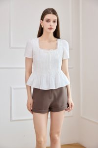 Jones Pintuck Lacey Ribbon Top In White