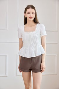Jones Pintuck Lacey Ribbon Top In White