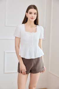 Jones Pintuck Lacey Ribbon Top In White
