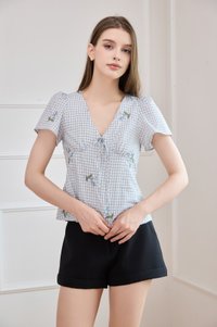 Jordyn Checkered Embroidery Ribbon Top