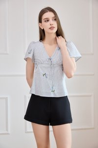 Jordyn Checkered Embroidery Ribbon Top