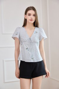 Jordyn Checkered Embroidery Ribbon Top