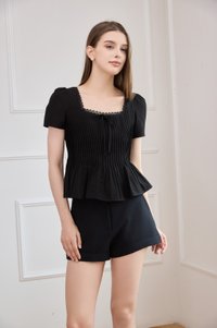 Jones Pintuck Lacey Ribbon Top In Black