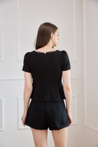 Jones Pintuck Lacey Ribbon Top In Black