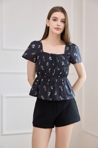 Greta Floral Peplum Top In Black