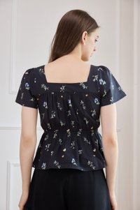Greta Floral Peplum Top In Black