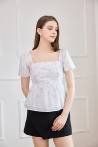 Celestia Embroidered Floral Top In Soft Lilac