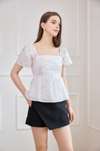 Celestia Embroidered Floral Top In Soft Lilac