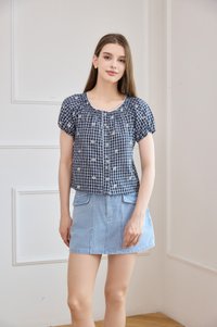 Lavinia Gingham Button Top In Navy