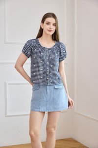 Lavinia Gingham Button Top In Navy