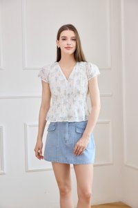 Joy Embroidery Pintuck Floral Top In White