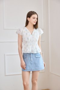 Joy Embroidery Pintuck Floral Top In White