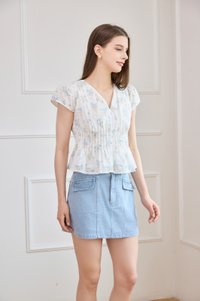 Joy Embroidery Pintuck Floral Top In White