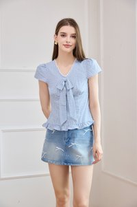 Cassidy Gingham Ruffles Bow Top