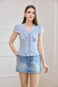 Cassidy Gingham Ruffles Bow Top