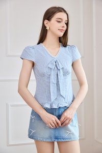 Cassidy Gingham Ruffles Bow Top