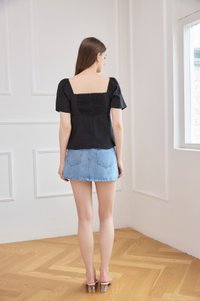 Orianna Crochet Ruched Ribbon Top In Black