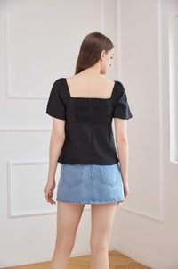 Orianna Crochet Ruched Ribbon Top In Black