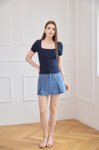 Arleth Ribbed Cotton Top In Navy