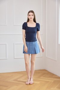 Arleth Ribbed Cotton Top In Navy