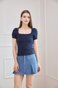 Arleth Ribbed Cotton Top In Navy