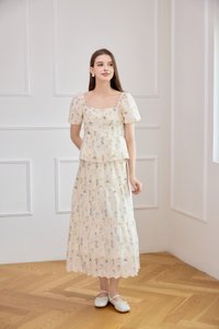Althea Embroidery Fleur Midi Skirt In Cream