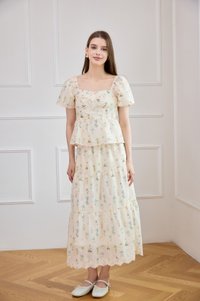 Althea Embroidery Fleur Midi Skirt In Cream