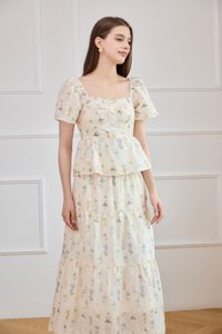 Althea Embroidery Fleur Midi Skirt In Cream