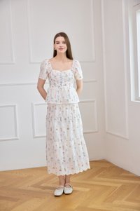 Althea Embroidery Fleur Midi Skirt In White