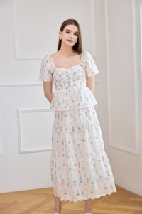 Althea Embroidery Fleur Midi Skirt In White
